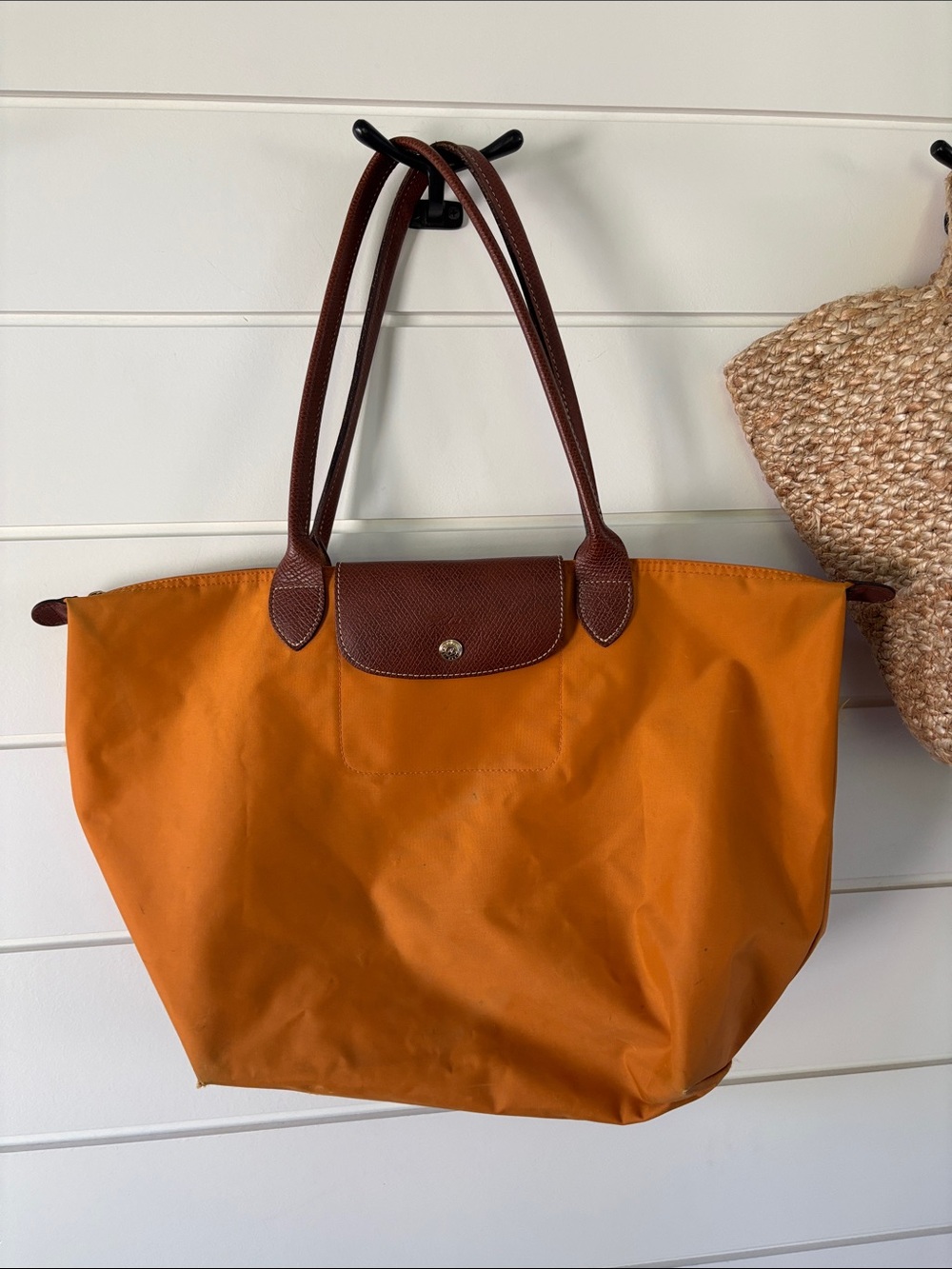 Longchamp Le Pliage Large bag, Cognac Leather, Gold hardware